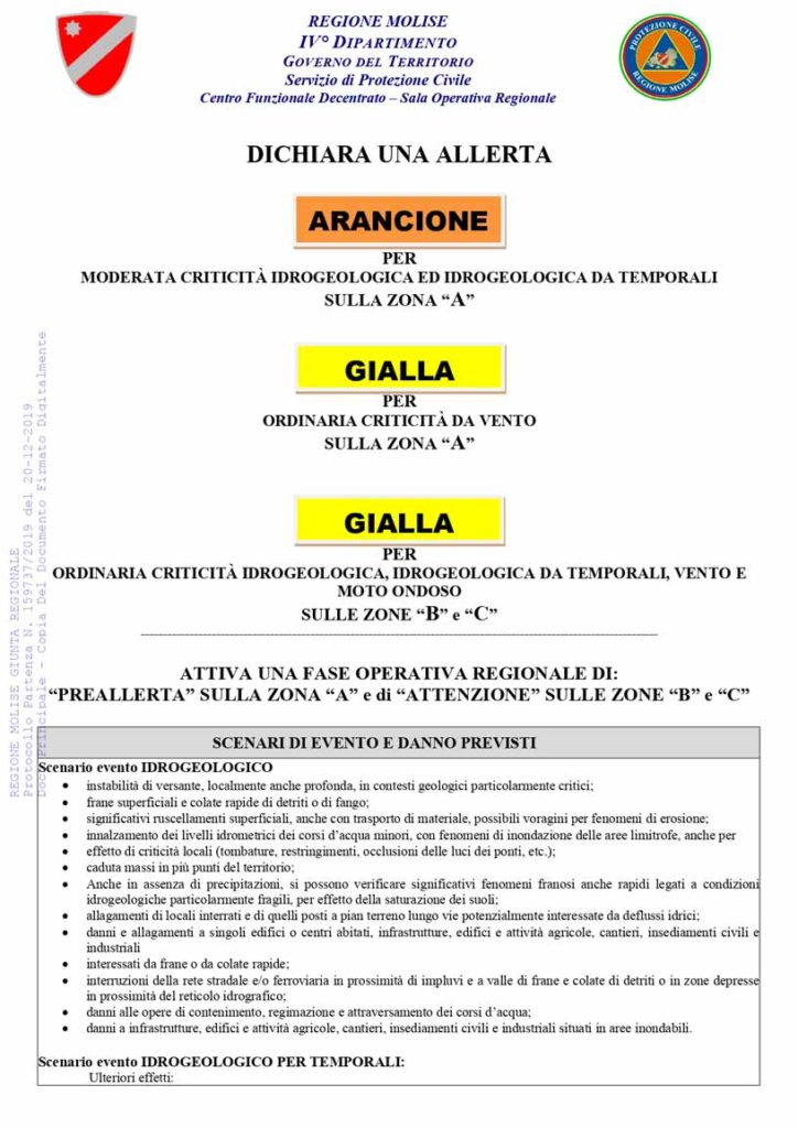 Allerta gialla protezione civile del 21-12